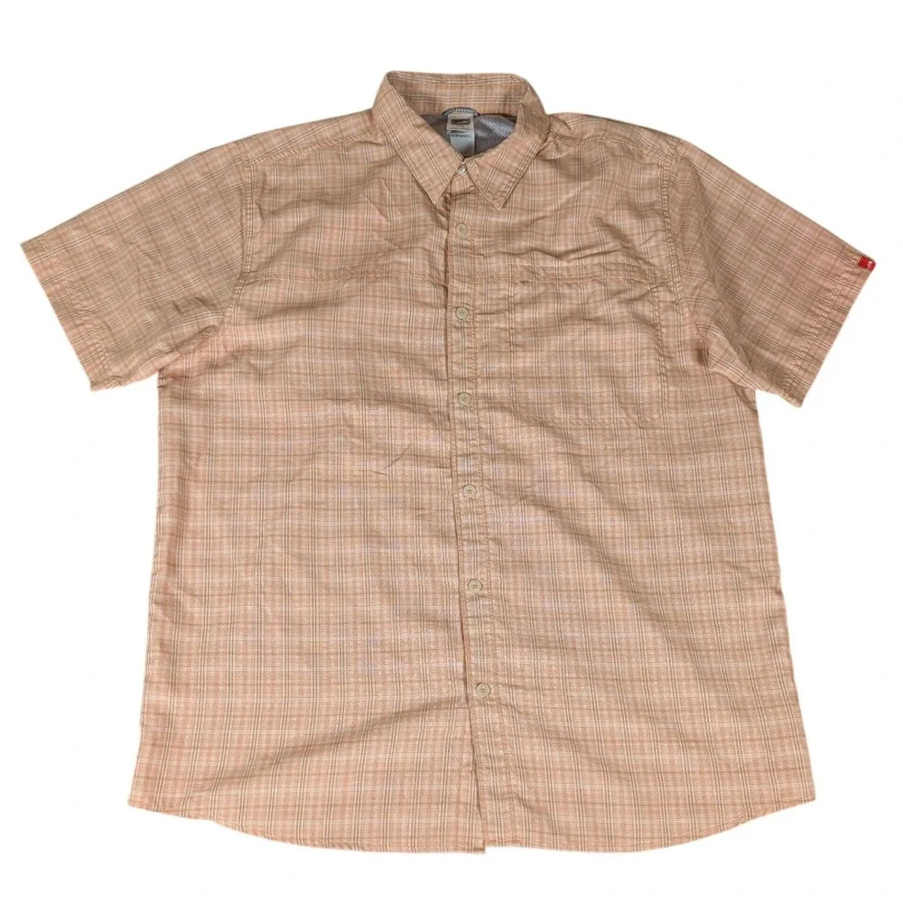 The North Face Mens Short Sleeve Plaid Button Down Shirt Orange Mesh Lined XL